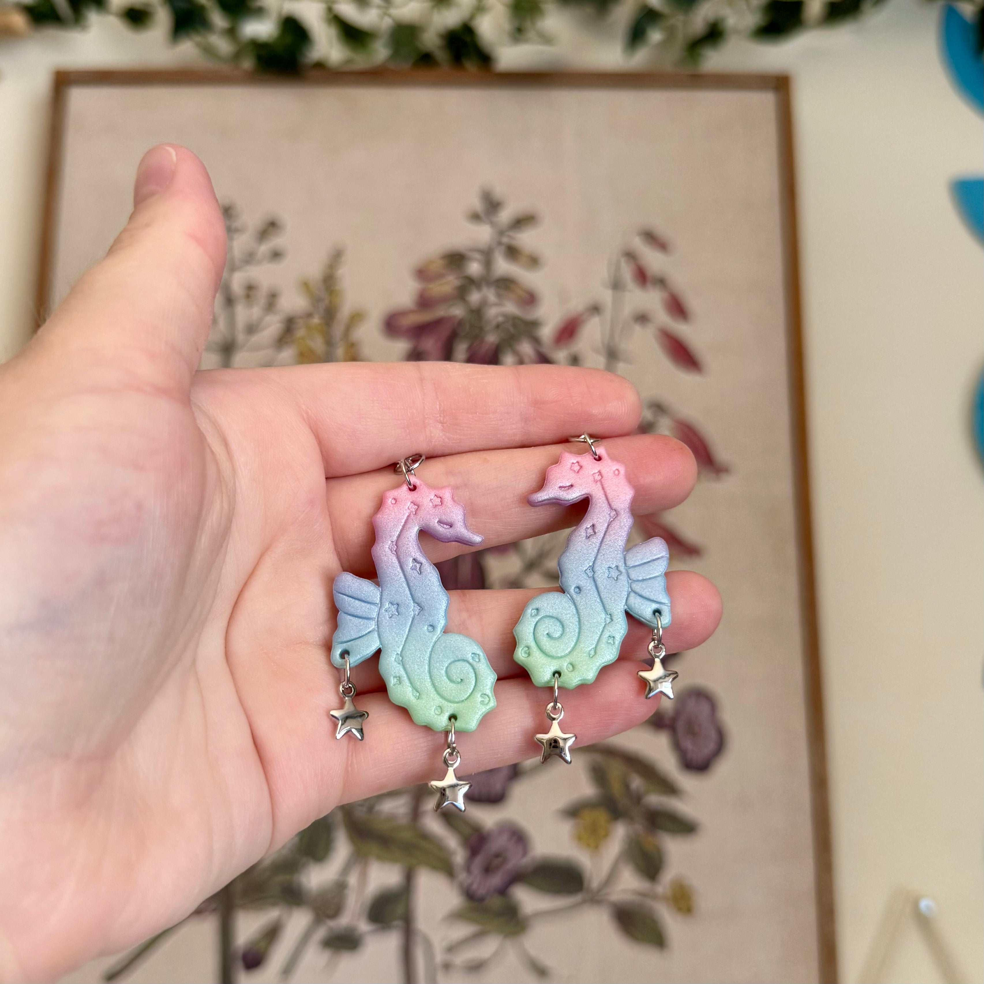 Celestial Seahorse in Cotton Candy Waves